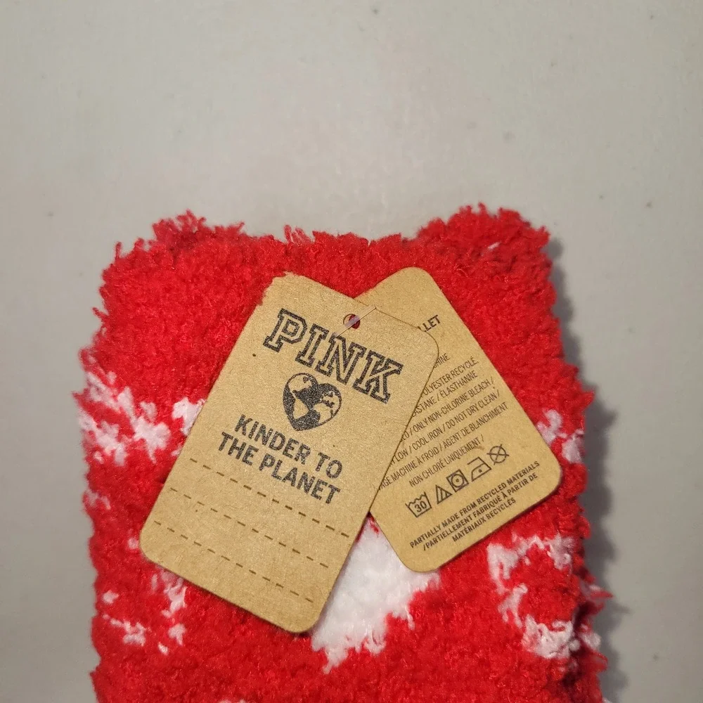 PINK by Victoria's Secret Cozy Heart Fuzzy Socks Red White Women's